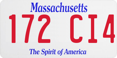 MA license plate 172CI4