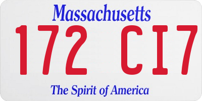 MA license plate 172CI7