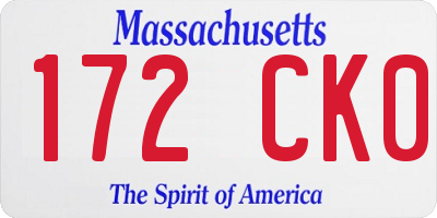 MA license plate 172CK0