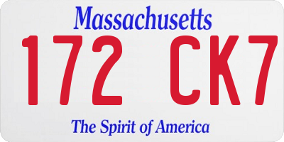 MA license plate 172CK7