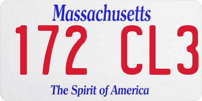 MA license plate 172CL3