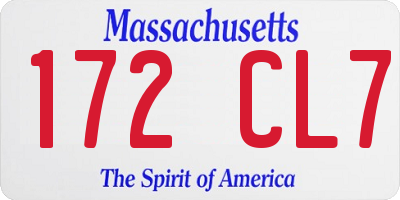 MA license plate 172CL7