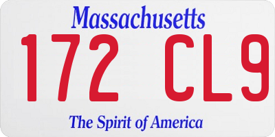 MA license plate 172CL9