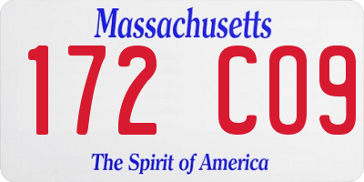 MA license plate 172CO9