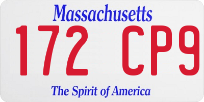 MA license plate 172CP9