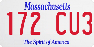 MA license plate 172CU3