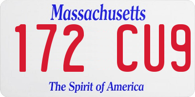 MA license plate 172CU9