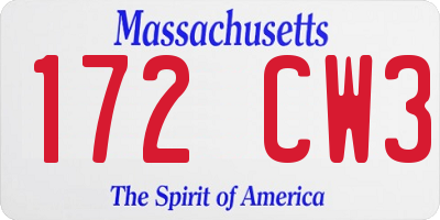 MA license plate 172CW3