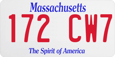 MA license plate 172CW7