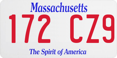 MA license plate 172CZ9