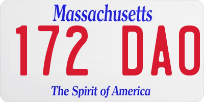 MA license plate 172DA0