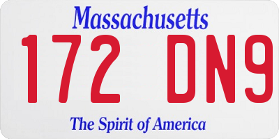 MA license plate 172DN9