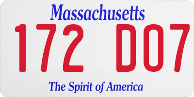 MA license plate 172DO7