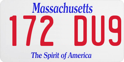 MA license plate 172DU9
