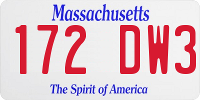 MA license plate 172DW3
