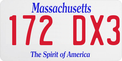 MA license plate 172DX3