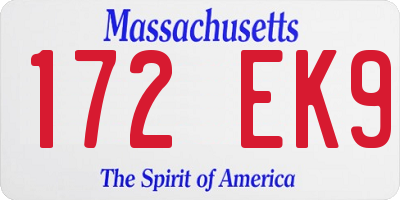 MA license plate 172EK9