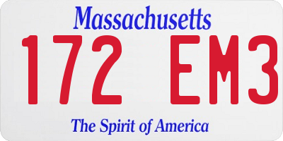 MA license plate 172EM3