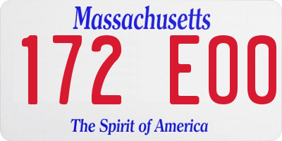 MA license plate 172EO0
