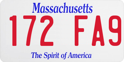 MA license plate 172FA9