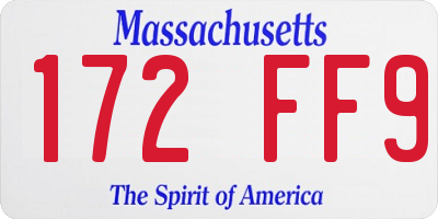 MA license plate 172FF9