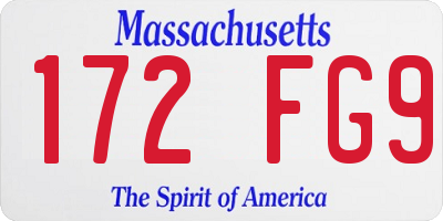 MA license plate 172FG9