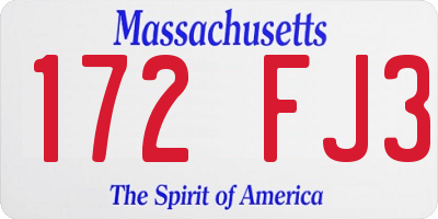 MA license plate 172FJ3