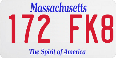 MA license plate 172FK8