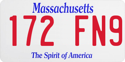 MA license plate 172FN9