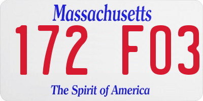 MA license plate 172FO3