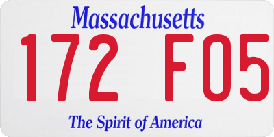 MA license plate 172FO5