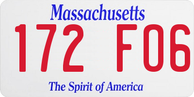 MA license plate 172FO6