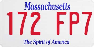 MA license plate 172FP7
