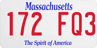 MA license plate 172FQ3