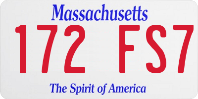 MA license plate 172FS7