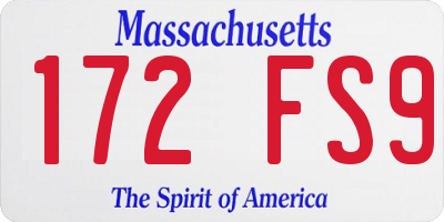 MA license plate 172FS9