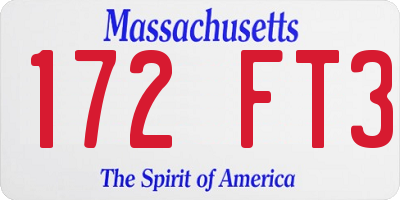 MA license plate 172FT3
