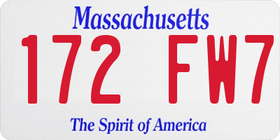 MA license plate 172FW7