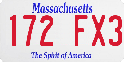MA license plate 172FX3