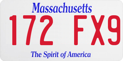 MA license plate 172FX9