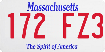 MA license plate 172FZ3