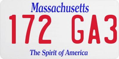 MA license plate 172GA3