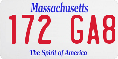 MA license plate 172GA8