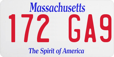 MA license plate 172GA9