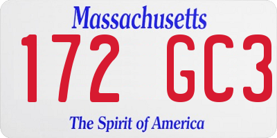 MA license plate 172GC3
