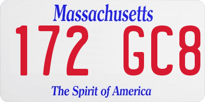 MA license plate 172GC8