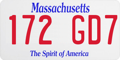 MA license plate 172GD7