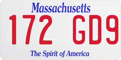 MA license plate 172GD9