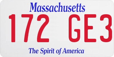 MA license plate 172GE3
