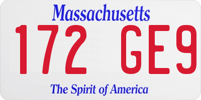 MA license plate 172GE9